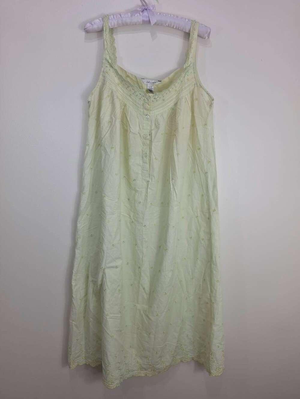 delicates Light Green Embroidered Sleeveless Nightdress